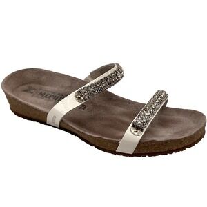 Mephisto Ivana Sandals Womens EU 38 White Patent Rhinestone Slide Comfort
